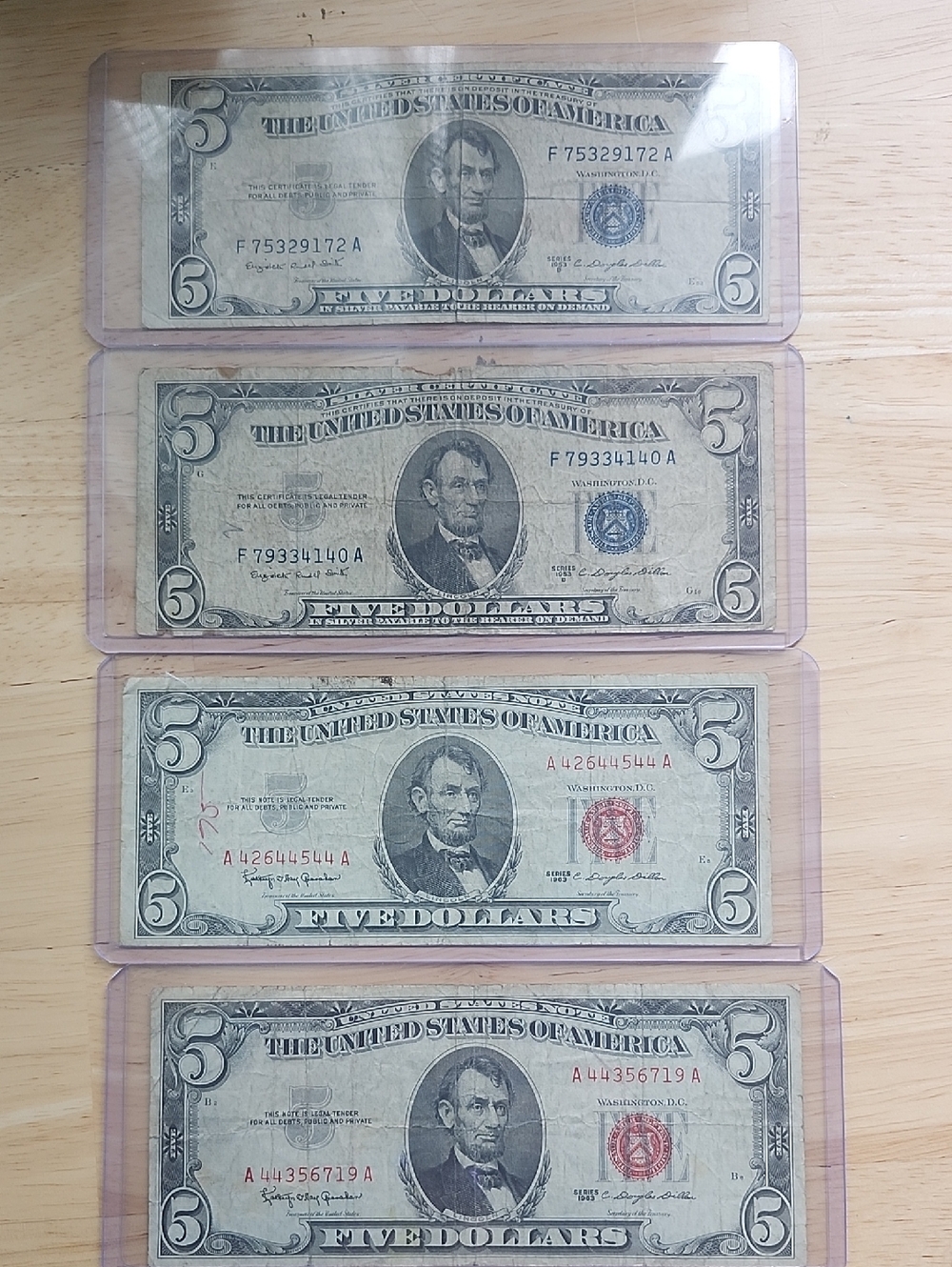 1953 And 1963 U.S. Five Dollar Bills - Set of 4